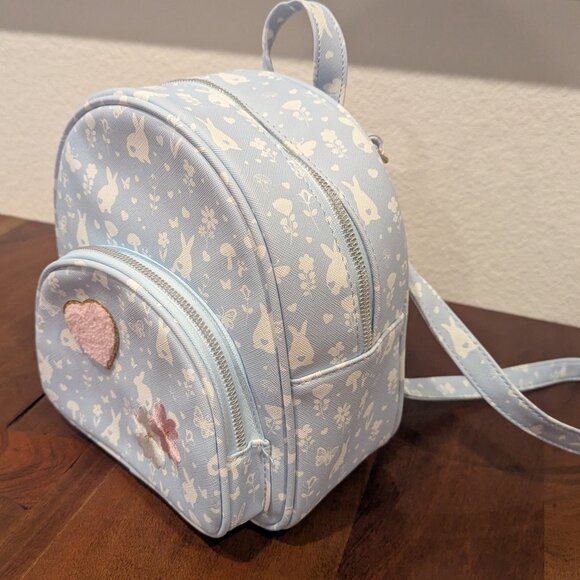NWT UnderOneSky Texture Embroidered Floral Patch Bunny Mini Backpack Baby Blue - Picture 5 of 6